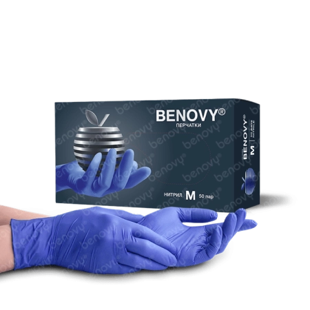 фото перчатки benovy™ нитриловые 3,5гр. (50 пар), сиренево-голубой
