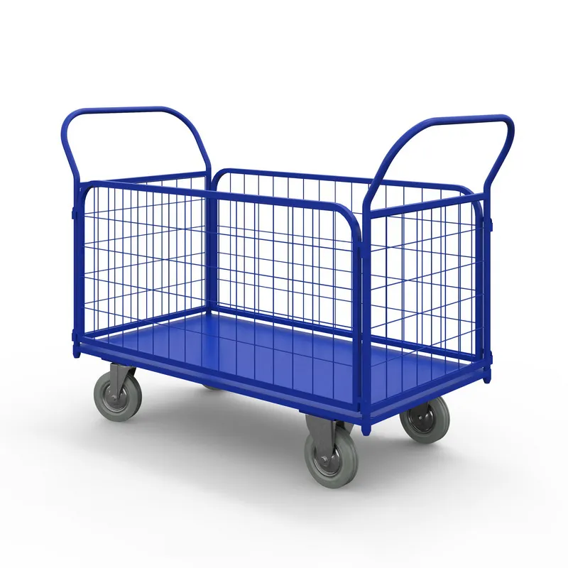 фото тележка платформенная с сетчатыми бортами тс 4 (600х1200) г/п 450 кг.160 серая резина